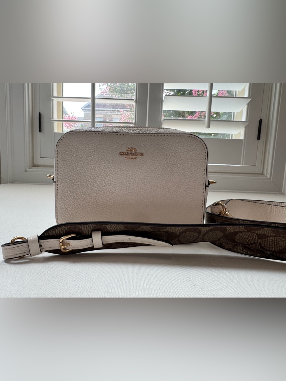 Coach Pebble Leather Camera Crossbody Bag – Chalk/Ivory with Signature Strap